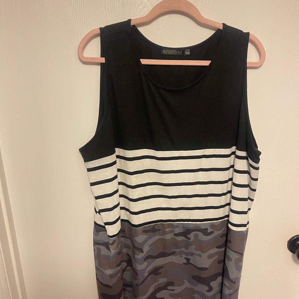 Black and Gray Striped Camo Mini Dress